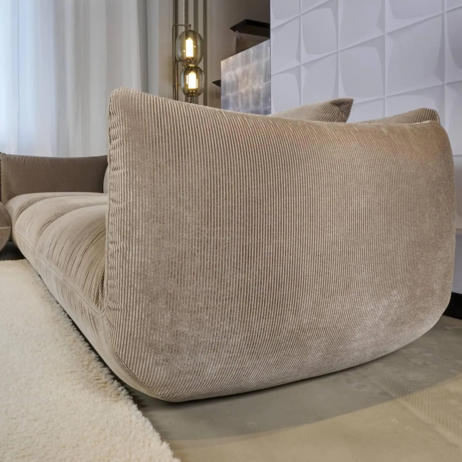 COR Ecksofas|Ecksofa Wohnlandschaft Jalis 21 Stoff d 9077 Nougat Hellbrau Nahtband 5097 Kitt