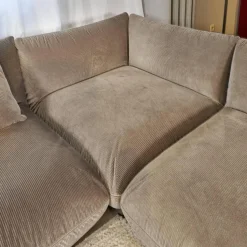 COR Ecksofas|Ecksofa Wohnlandschaft Jalis 21 Stoff d 9077 Nougat Hellbrau Nahtband 5097 Kitt