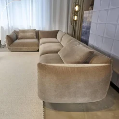 COR Ecksofas|Ecksofa Wohnlandschaft Jalis 21 Stoff d 9077 Nougat Hellbrau Nahtband 5097 Kitt