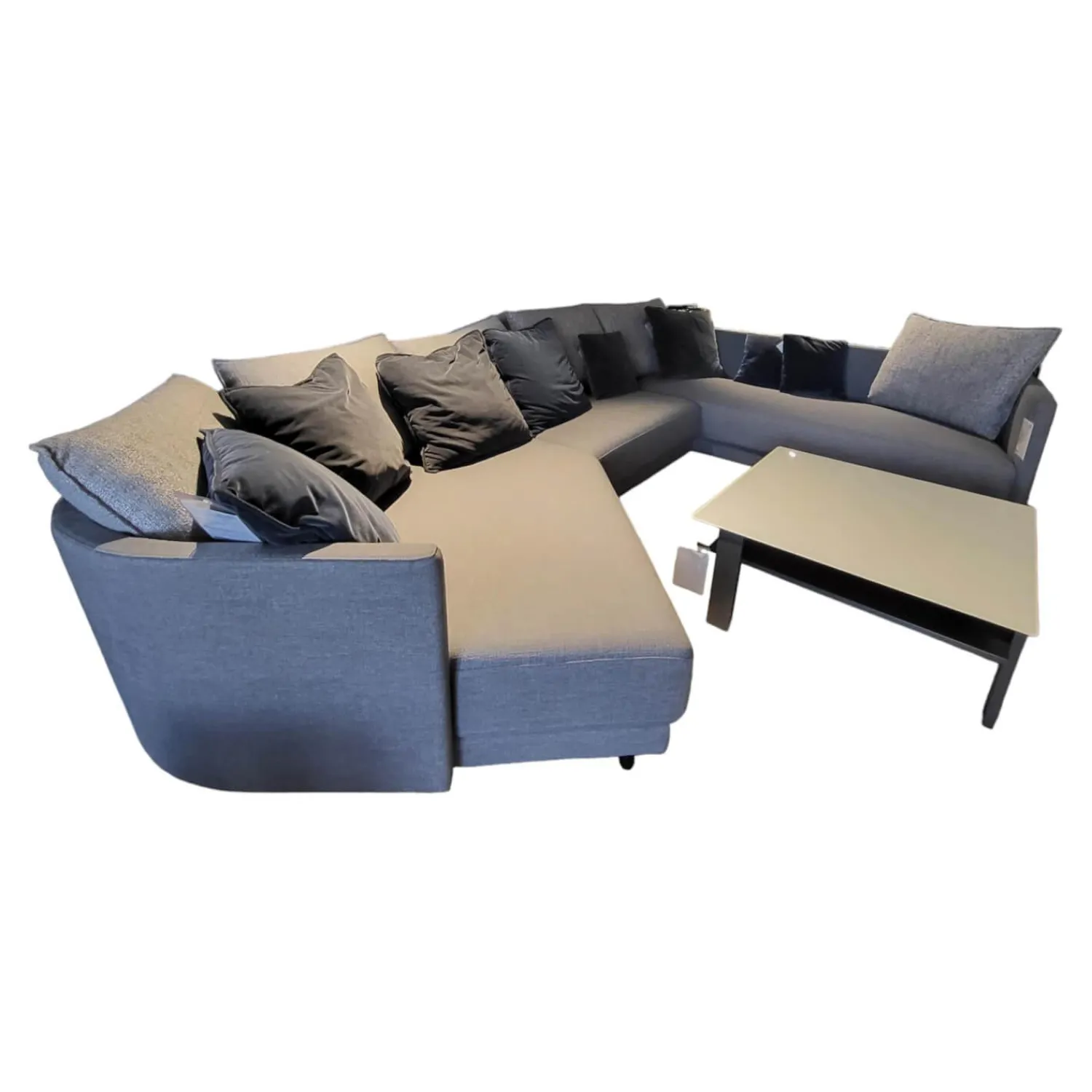 Rolf Benz Wohnlandschaften|Ecksofa Wohnlandschaft Onda Bezug Stoff 05.464 Eisengrau Füße Massivholz Eiche Schwarz Gebeizt Inklusive Kissen