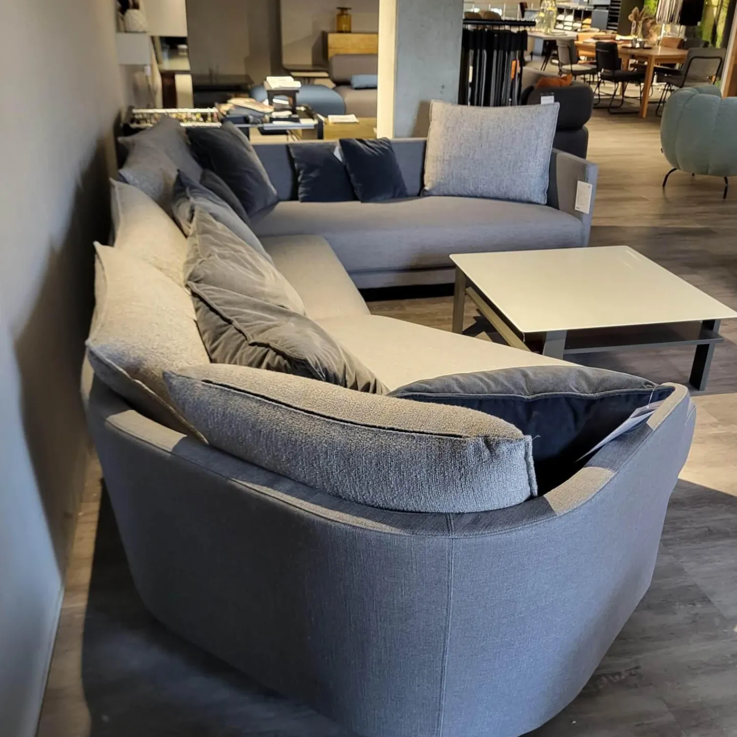 Rolf Benz Wohnlandschaften|Ecksofa Wohnlandschaft Onda Bezug Stoff 05.464 Eisengrau Füße Massivholz Eiche Schwarz Gebeizt Inklusive Kissen