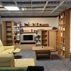 Rietberger Möbelwerke Wohnwände & Tv-Lowboards|Eck-Wohnwand FINO Kernbuche Furniert Mit Glaselementen Und Spiegelrückwänden