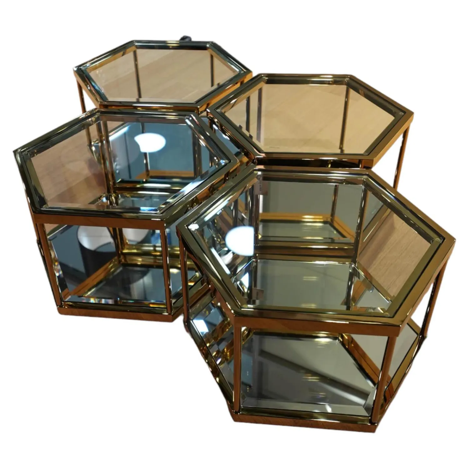 Eichholtz Couchtische|4er Ensemble Couchtisch Sax Platte Klarglas Metallrahmen Mit Gold-Finish