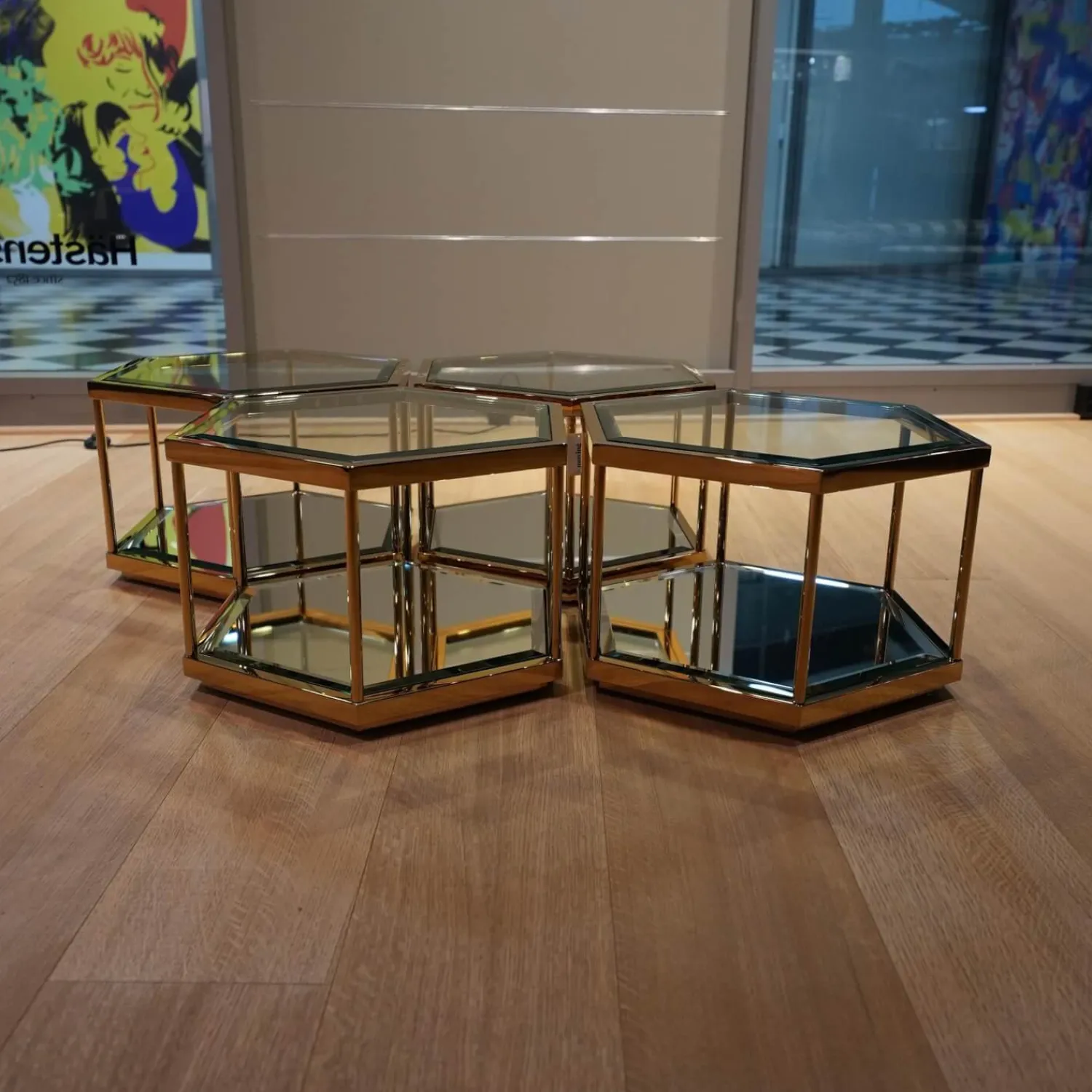 Eichholtz Couchtische|4er Ensemble Couchtisch Sax Platte Klarglas Metallrahmen Mit Gold-Finish