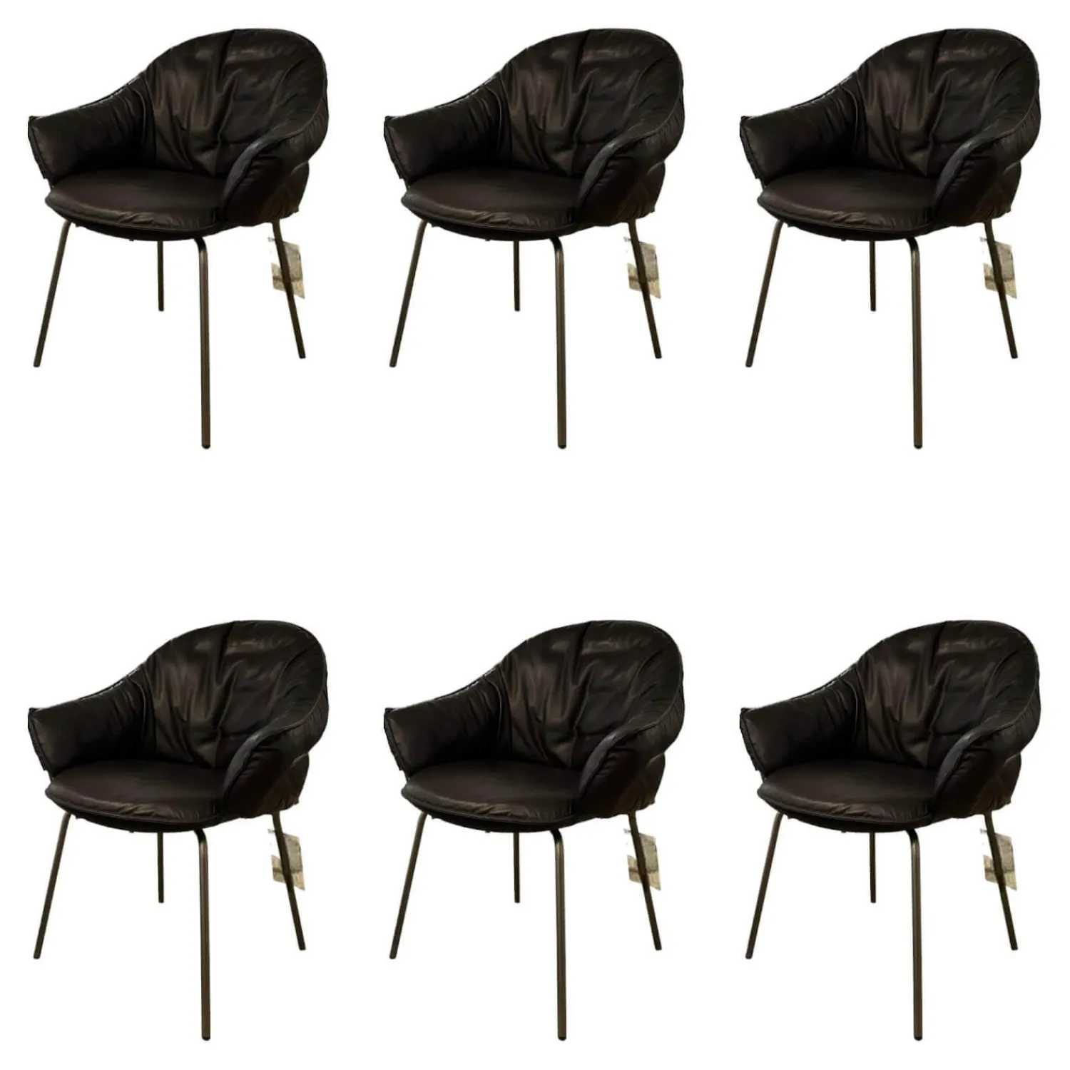 Freifrau Stuhlsets|6er Set Armchair Marie Leder Adora Canelo 95007 Schwarz 4 Fuß Stahlgestell Bronze Lasur Schwarz