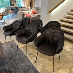 Freifrau Stuhlsets|6er Set Armchair Marie Leder Adora Canelo 95007 Schwarz 4 Fuß Stahlgestell Bronze Lasur Schwarz