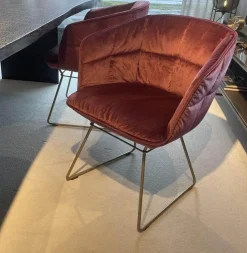 Freifrau Stuhlsets|4er Set Armchair Marla Stoff Avalon 2 Altrose Rot Drahtgestell Metall Messing ME021