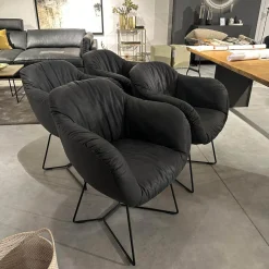 Contur Stuhlsets|4er Set Armlehnenstuhl Sevano Leder Miura 51 Anthrazit Gestell Metall Schwarz Pulverbeschichtet