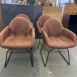 Scholtissek Stuhlsets|4er Set Armlehnenstuhl Step Leder 2 13 Cognac Braun Gestell Stahl Schwarz Pulverbeschichtet