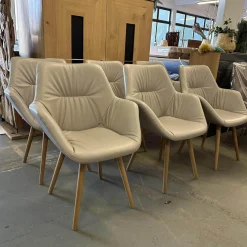 Scholtissek Stuhlsets|6er Set Armlehnsessel Pinnar Leder 2 07 Steingrau Grau Holzgestell Knorrige Eiche Natur Geölt