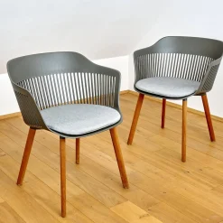 DEDON Stuhlsets|2er Set Armlehnstuhl Aiir Kunststoff Pepper Grau Füße Teak