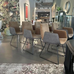 Freifrau Stuhlsets|6er Set Armlehnstuhl Amelie High Außen Leder Muscat Coffee Braun Grau Innen Stoff Harald 3 Braun Drahtgestell Tiefschwarz Schwarz