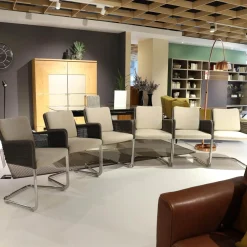 Tecta Stuhlsets|6-er Set Armlehnstuhl D43 Polstersitz Geflechtschale Taupe Grau Gestell Stahlrohr Verchromt Tube Aplati