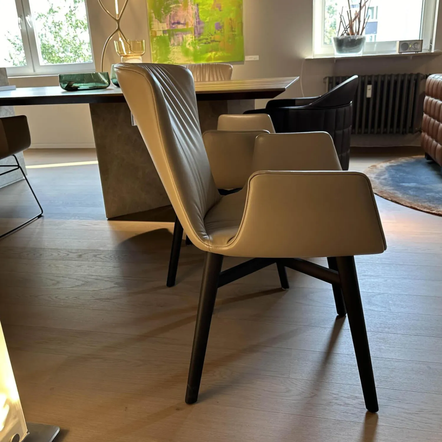 Draenert Stuhlsets|2er Set Armlehnstuhl Dexter 2056 I Leder 3 Select 12 Schlamm Braun Beige Grau Gestell Mooreiche