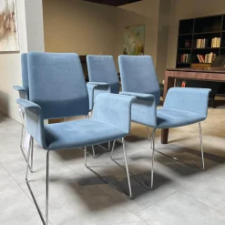 COR Stuhlsets|4er Set Armlehnstuhl Fino 202 Bezg Stoff 7186 Sky Drahtgestell Verchromt