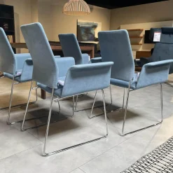 COR Stuhlsets|4er Set Armlehnstuhl Fino 202 Bezg Stoff 7186 Sky Drahtgestell Verchromt