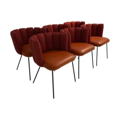 KFF Stuhlsets|6er Set Armlehnstuhl Gaia Rücken Stoff Rohi Cleo Lampion Rot Orange Sitz Leder Sauvage Terracotta Rot Gestell Schwarz