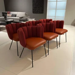 KFF Stuhlsets|6er Set Armlehnstuhl Gaia Rücken Stoff Rohi Cleo Lampion Rot Orange Sitz Leder Sauvage Terracotta Rot Gestell Schwarz