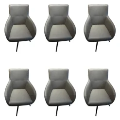 Carega Design Stuhlsets|6er Set Armlehnstuhl George Leder Toledo Smog Grau Drehgestell Schwarz Matt Pulverbeschichtet