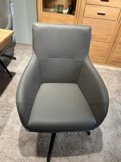 Carega Design Stuhlsets|6er Set Armlehnstuhl George Leder Toledo Smog Grau Drehgestell Schwarz Matt Pulverbeschichtet