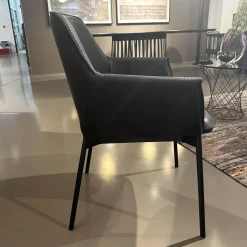 Freifrau Stuhlsets|6er Set Armlehnstuhl High Grace Leder Magnum Ebony 96001 Schwarz Gestell Stahl Schwarz