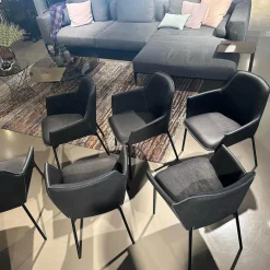 Freifrau Stuhlsets|6er Set Armlehnstuhl High Grace Leder Magnum Ebony 96001 Schwarz Gestell Stahl Schwarz