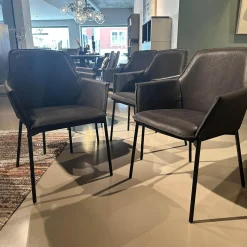 Freifrau Stuhlsets|6er Set Armlehnstuhl High Grace Leder Magnum Ebony 96001 Schwarz Gestell Stahl Schwarz