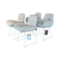 Freifrau Stuhlsets|4er Set Armlehnstuhl Leyasol High Und Low Stoff Lopi Marble R018 Weiß Beige Drahtgestell Grau Weiß