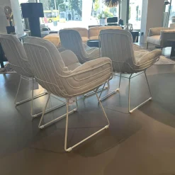 Freifrau Stuhlsets|4er Set Armlehnstuhl Leyasol High Und Low Stoff Lopi Marble R018 Weiß Beige Drahtgestell Grau Weiß