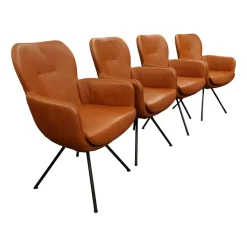 Gealux Stuhlsets|4er Set Armlehnstuhl Madison Leder Polo 10 93 Braun Drehgestell Metall Schwarz Inklusive Filzgleiter