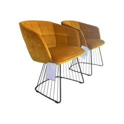 Freifrau Stuhlsets|2er Set Armlehnstuhl Marla Hoch Stoff Riga M1 Curry Gelb Harfengestell Schwarz