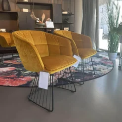 Freifrau Stuhlsets|2er Set Armlehnstuhl Marla Hoch Stoff Riga M1 Curry Gelb Harfengestell Schwarz