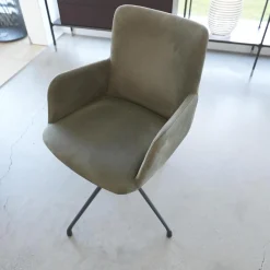 Riva1920 Stuhlsets|2er Set Armlehnstuhl Materia Soft Leder Nabuk Nubuk 104 Salvia Grau Aluminiumgestell Base Irondust Schwarz Drehbar