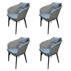 DEDON Essgruppen|4er Set Armlehnstuhl MBrace Rücken Fasergeflecht Pepper Weiß Schwarz Gestell Aluminium Schwarz Mit Sitzkissen