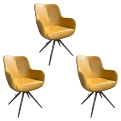 Contur Stuhlsets|3er Set Armlehnstuhl Mis Leder Bolf Kurkuma Gelb Gestell Metall Anthrazit Mit Kunststoffgleitern