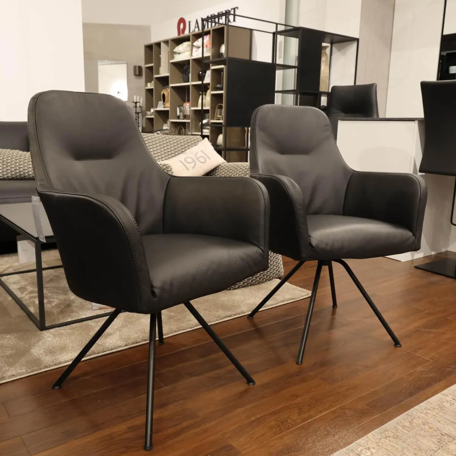 Gealux Stuhlsets|2er Set Armlehnstuhl Renata Leder Dino 545 Schwarz Gestell Metall Schwarz