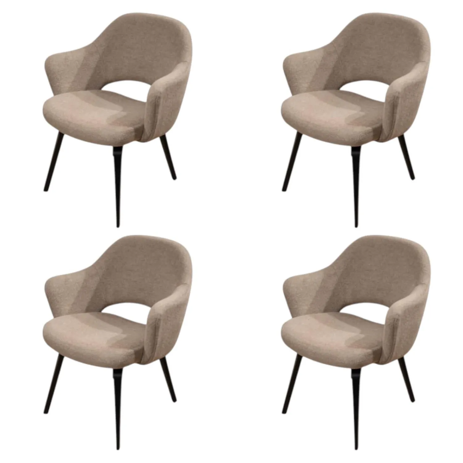 Knoll International Stuhlsets|4er Set Armlehnstuhl Saarinen Konferenz Stoff Colorado Schlamm Braun Beige Gestell Eiche Auf Ebenholz Schwarz