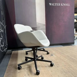 Walter Knoll Stuhlsets|2er Set Armlehnstuhl Sheru Drehbar Bezug Leder Rodeo-Soft 1416 Quartz Grau 5-Fuß-Kreuz Matt Pulverbeschichtet Schwarz