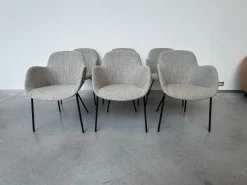 Walter Knoll Stuhlsets|6er Set Armlehnstuhl Sheru 1435 Stoff Togba 7854 Pebble Grau Gestell Metall Pulverbeschichtet Schwarz Matt Mit Gleitern