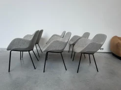 Walter Knoll Stuhlsets|6er Set Armlehnstuhl Sheru 1435 Stoff Togba 7854 Pebble Grau Gestell Metall Pulverbeschichtet Schwarz Matt Mit Gleitern