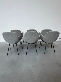 Walter Knoll Stuhlsets|6er Set Armlehnstuhl Sheru 1435 Stoff Togba 7854 Pebble Grau Gestell Metall Pulverbeschichtet Schwarz Matt Mit Gleitern