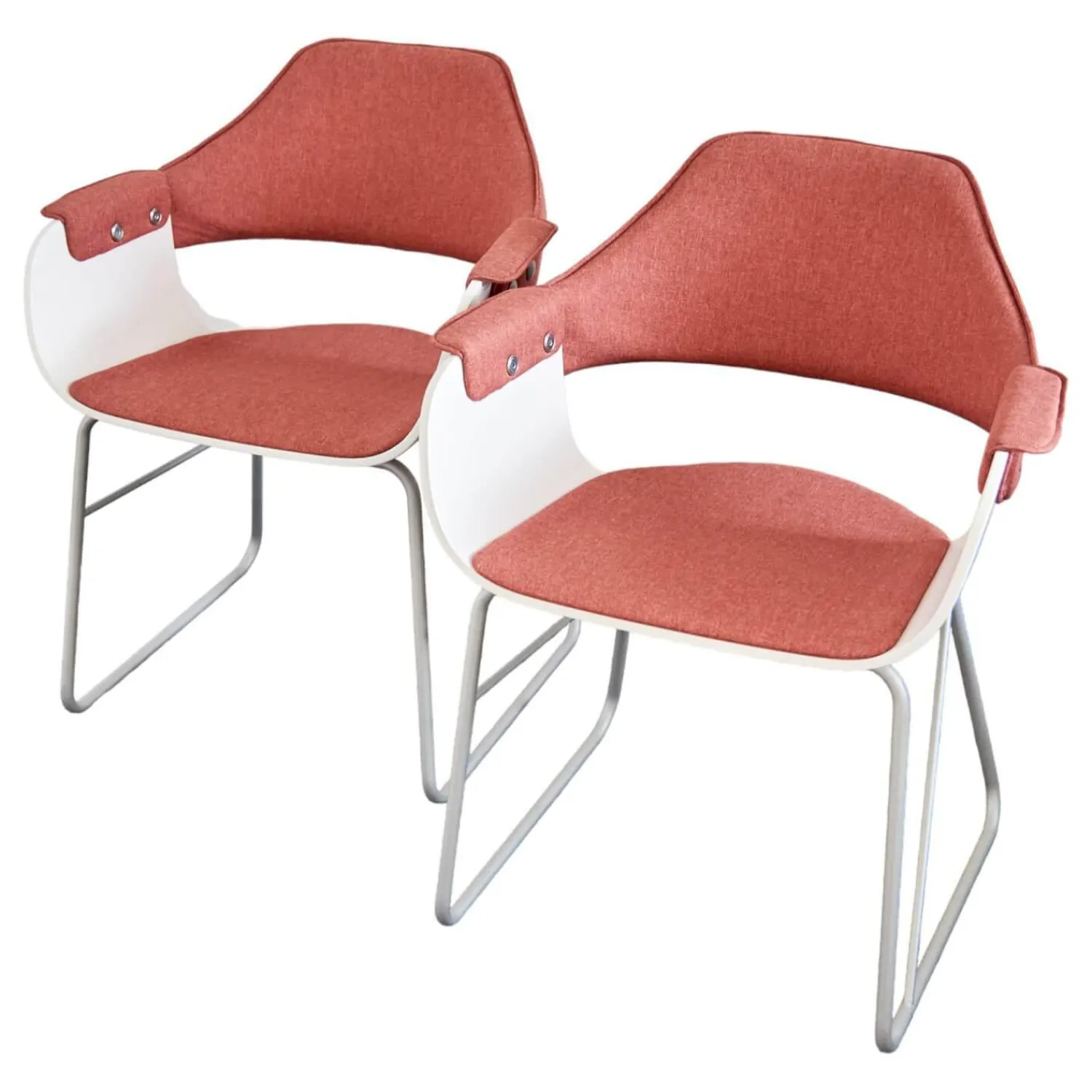 BD Barcelona Stuhlsets|2er Set Armlehnstuhl Showtime Schale Weiß Lackiert Bezug Medley Y10 Pink Gestell Kufen Silber 7035 Mit Armauflagen