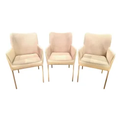 Bert Plantagie Stuhlsets|3er Set Armlehnstuhl Spargo Innen Stoff Oyster Creme Außen Echtleder Ivory Creme Füße Edelstahl