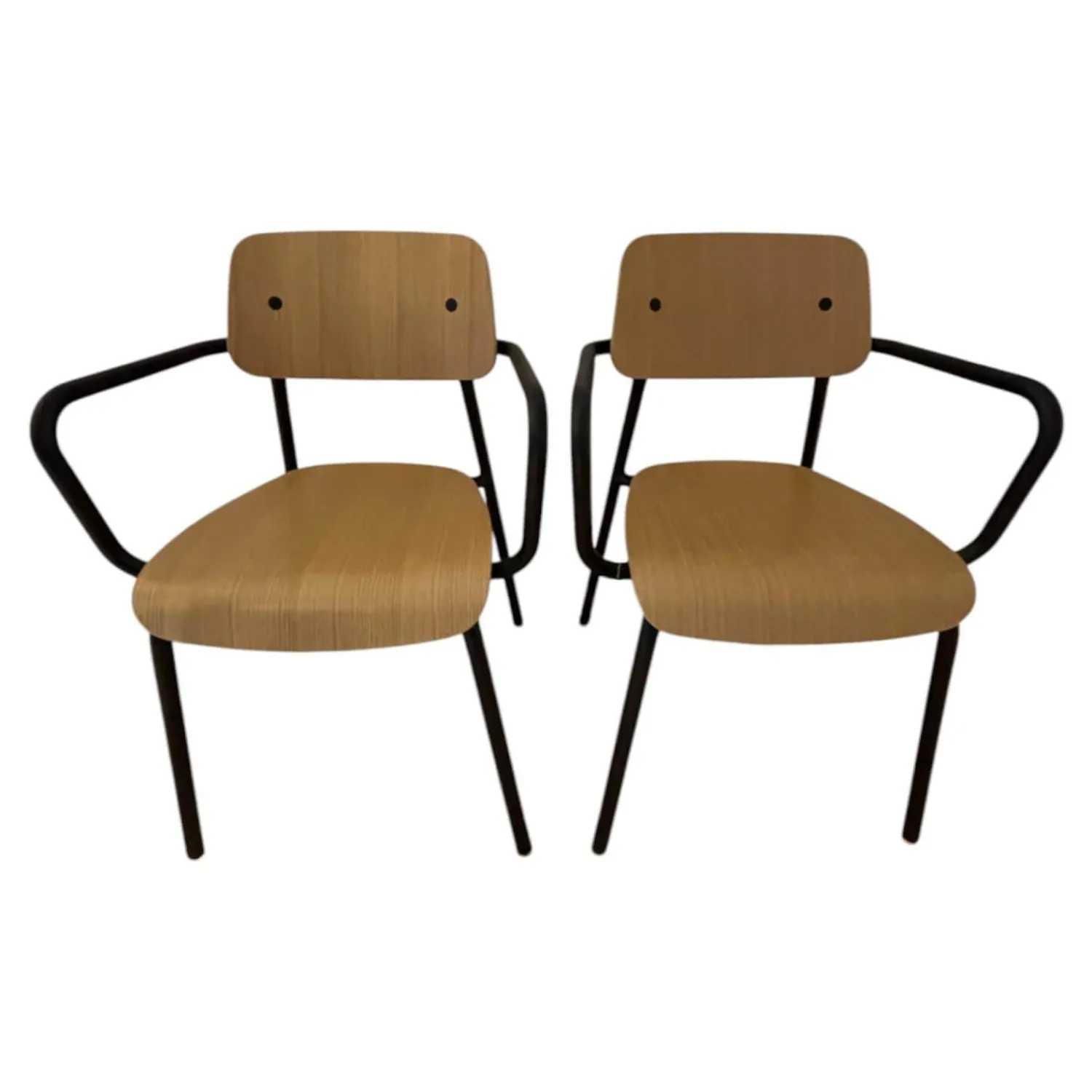 Fermob Stuhlsets|2er Set Armlehnstuhl Studie Eichenholz Furniert Gestell Und Armlehnen Aluminiumrohr Schwarz