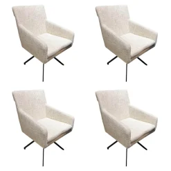 Christine Kröncke Stuhlsets|4er Set Armlehnstuhl Yuma Stoff Sama 072 Papyrus Creme Drehgestell Schwarz Pulverbeschichtet Mit Kunststoffgleitern