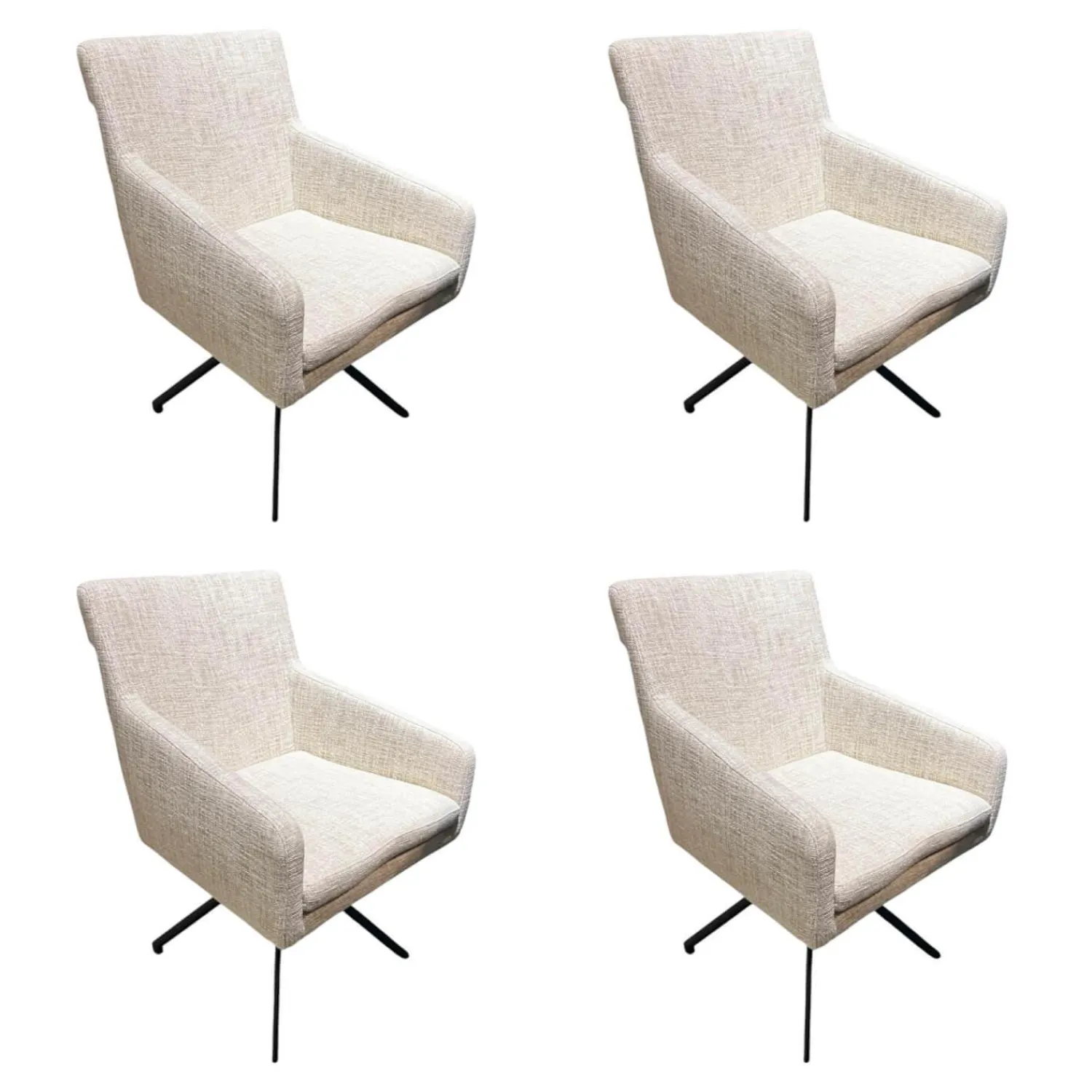 Christine Kröncke Stuhlsets|4er Set Armlehnstuhl Yuma Stoff Sama 072 Papyrus Creme Drehgestell Schwarz Pulverbeschichtet Mit Kunststoffgleitern