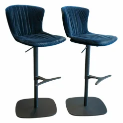 Draenert Barhocker & Barstühle|2er Set Barhocker Dexter Stoff Charmelle Cloud 600 Blau Gestell Schwarz