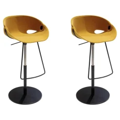 Tonon Barhocker & Barstühle|2er Set Barhocker Flat Stool Sitzschale Nordic Acqua Clean Gelb Bodenplatte Und Säule Stahl Matt Schwarz