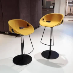 Tonon Barhocker & Barstühle|2er Set Barhocker Flat Stool Sitzschale Nordic Acqua Clean Gelb Bodenplatte Und Säule Stahl Matt Schwarz