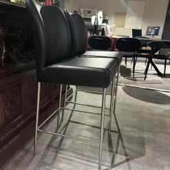 Bert Plantagie Barhocker & Barstühle|2er Set Barhocker Mambo Bezug Leder Toledo 9008 Schwarz Gestell Rundrohr Edelstahl